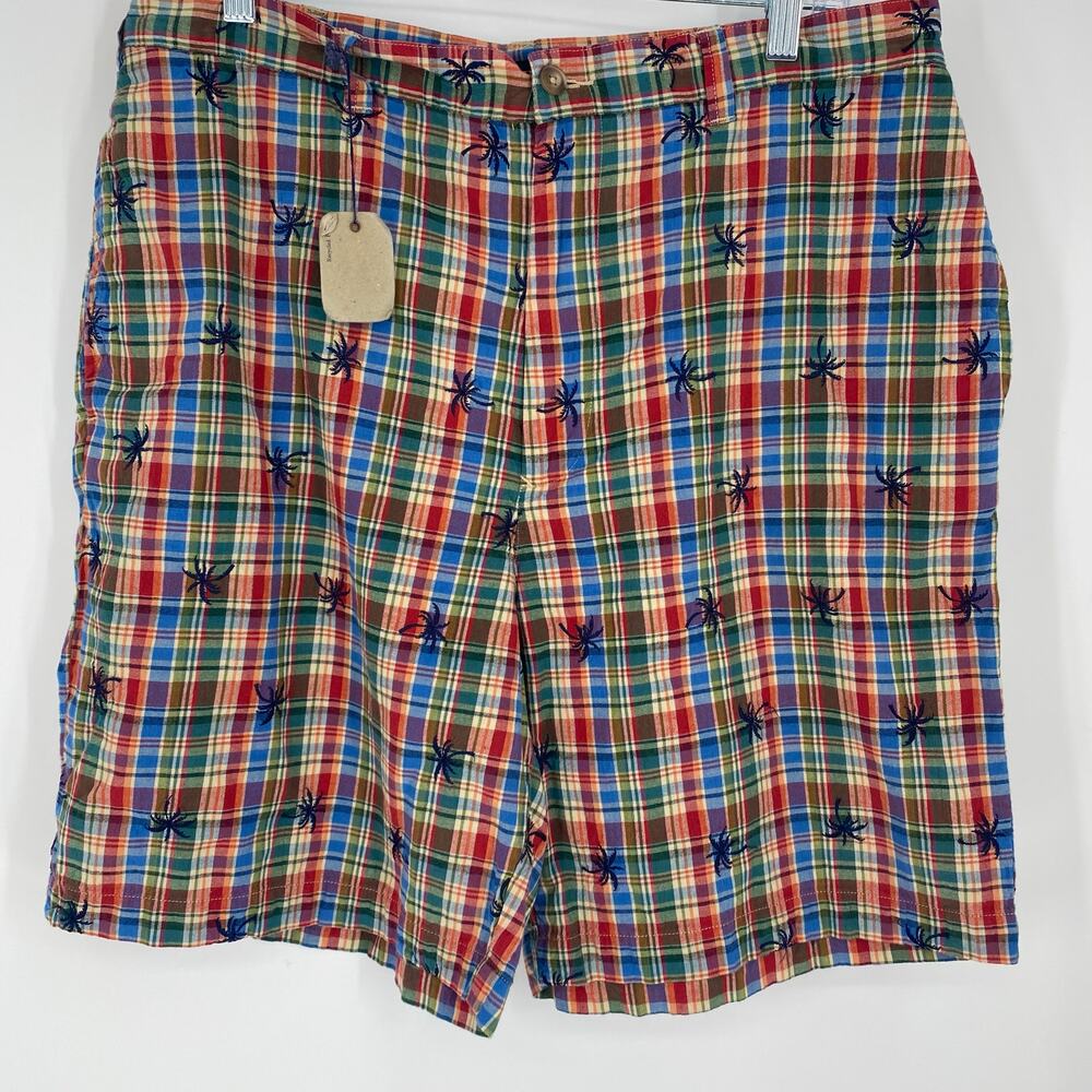 Tommy Hilfiger Shorts Men’s 34 Vintage‎ Dead Stock Plaid Embroidered Palm Trees
